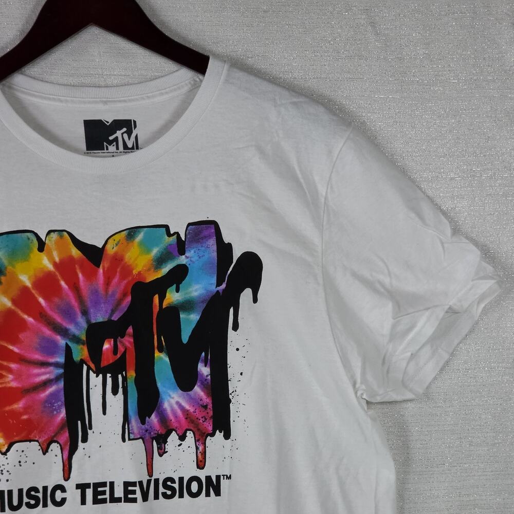 MTV Music Television Tie Dye Logo T-Shirt White Short Sleeve 80s 90s Y2K Large - Picture 3 of 5